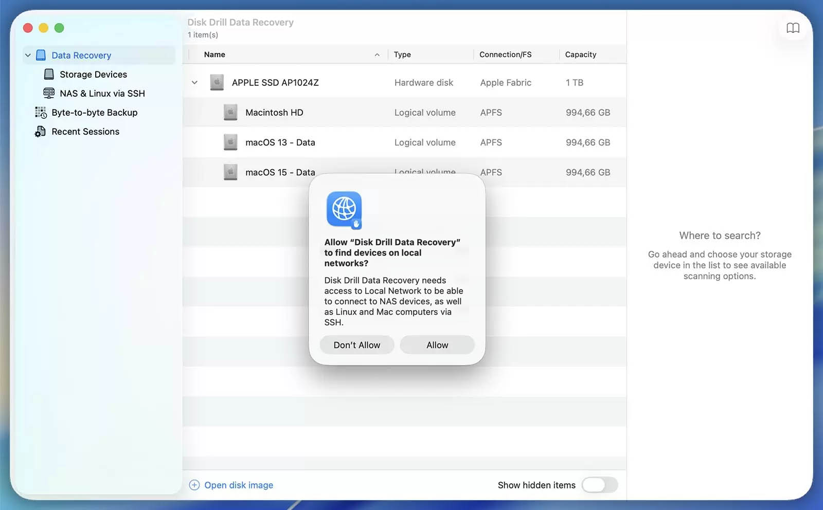 grant network access to Disk Drill Data Recovery