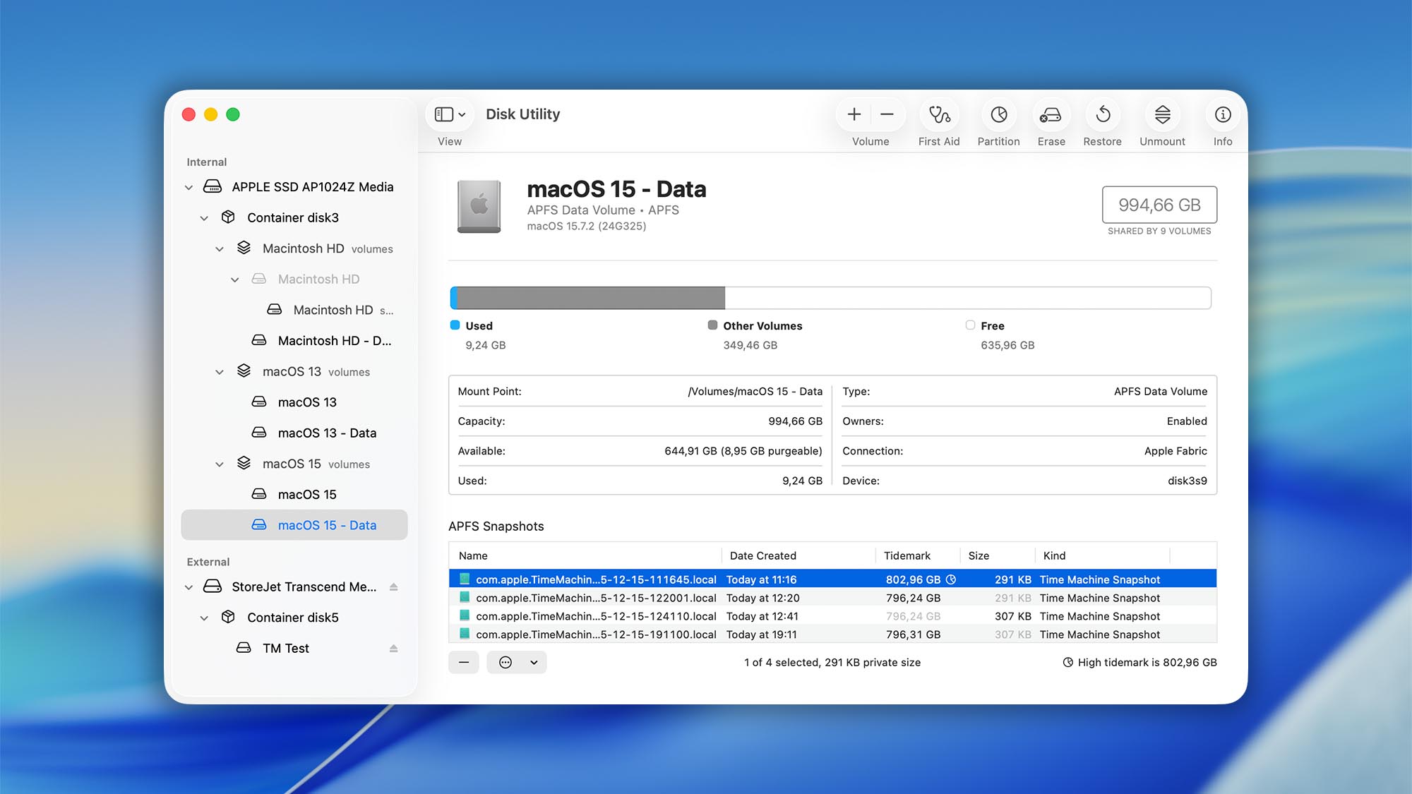 view local tm snapshots disk utility