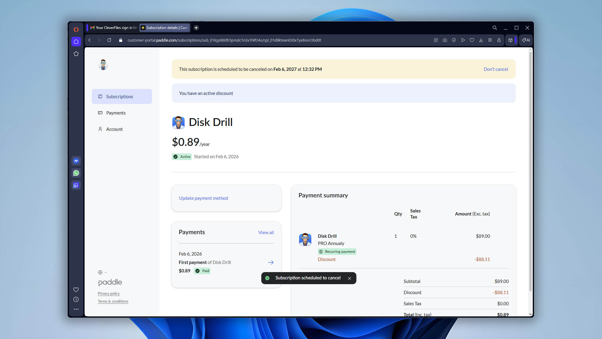 confirmation message