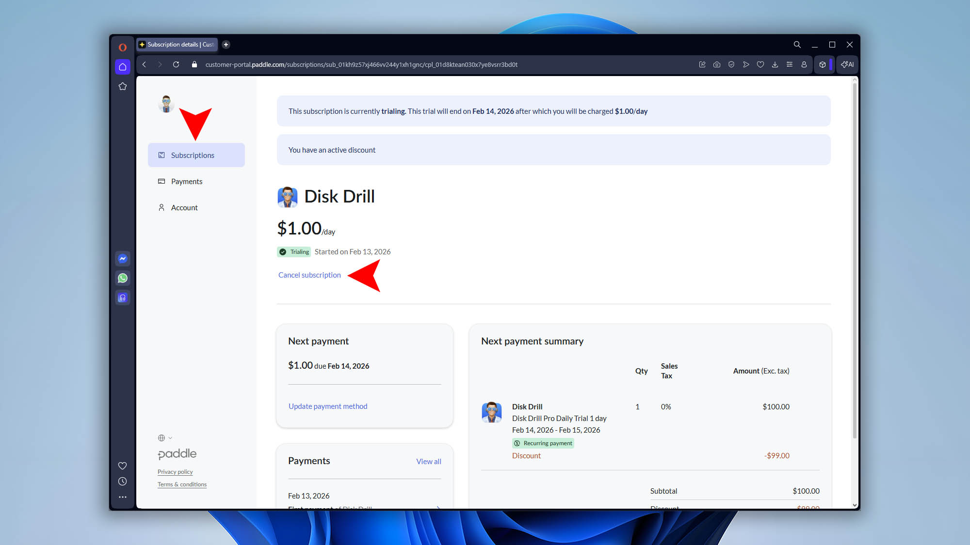 click cancel subscription