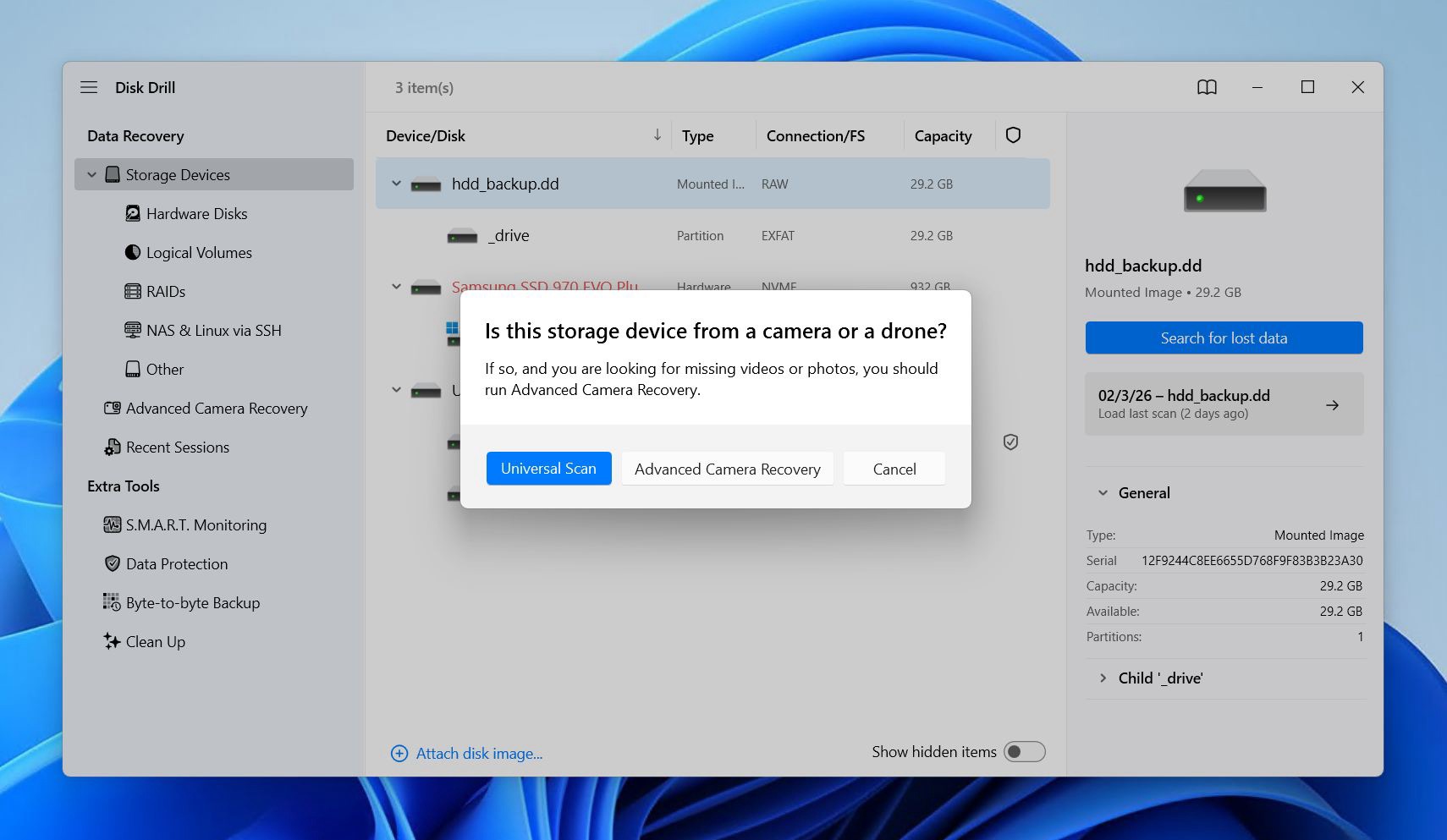 choose recovery method scan