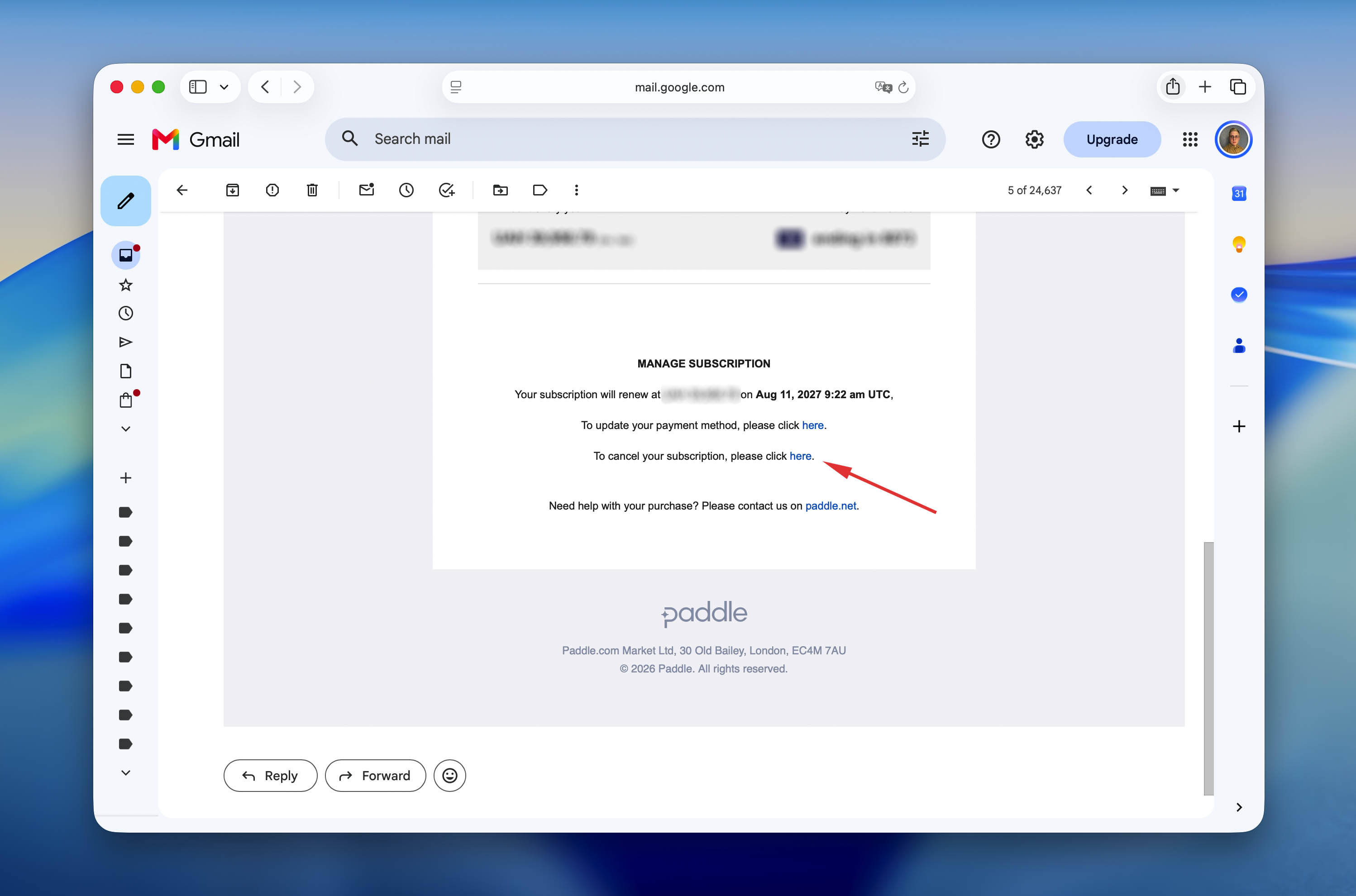 Subscription confirmation email screenshot