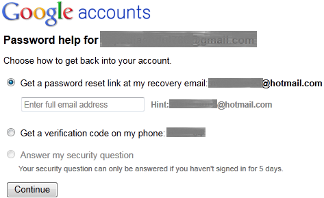 Gmail Account Recovery via security question