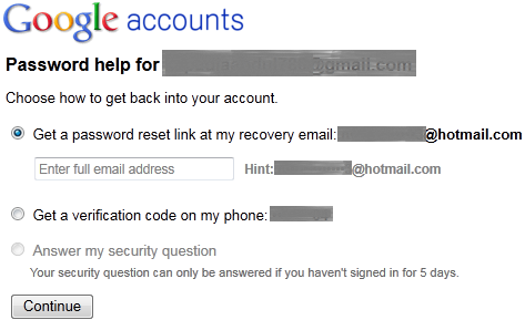 gmail lost password and security question