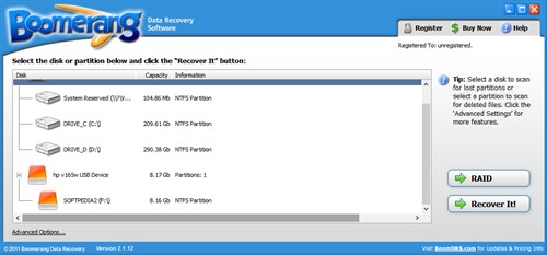 Recuperación de datos Boomerang