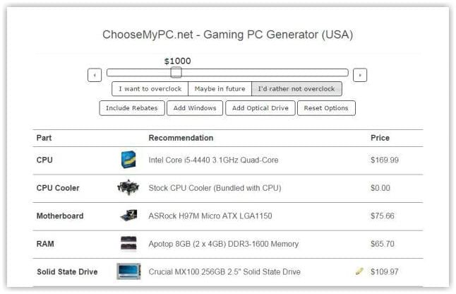 pick parts and build your PC according to your criteria