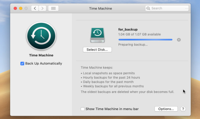 Problem updating mac software time machine software