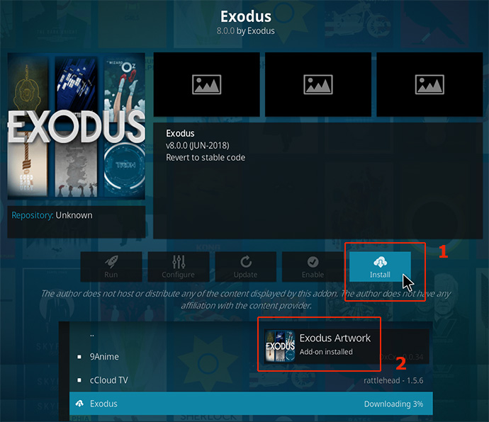 kodi install exodus notification