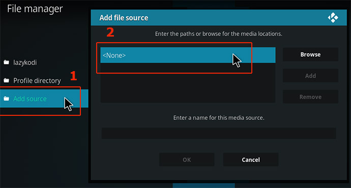 kodi settings add source none