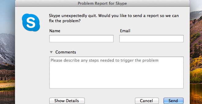 skype crash report on mac