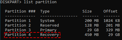 recovery partition windows 10