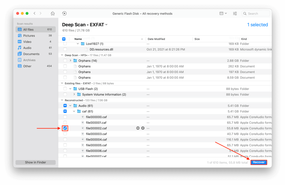 Disk Drill recovery selection