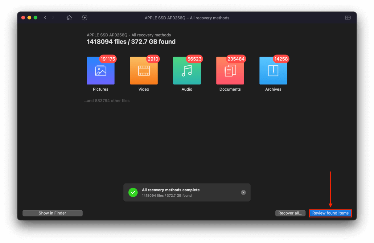 Disk Drill scanning process screen