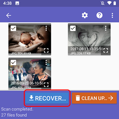 восстановить недавно удаленные изображения с Android после жесткого сброса с помощью diskdigger