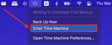Enter Time Machine function in the Apple menu bar