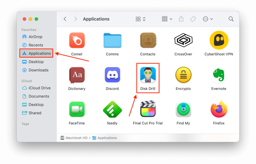 Disk Drill icon in Finder Applications folder