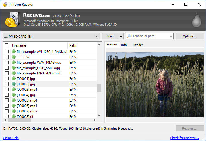 Recuva sd card recovery software