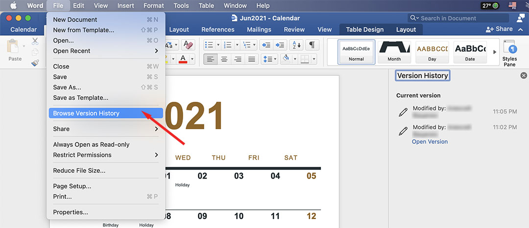 locate previous version of word file
