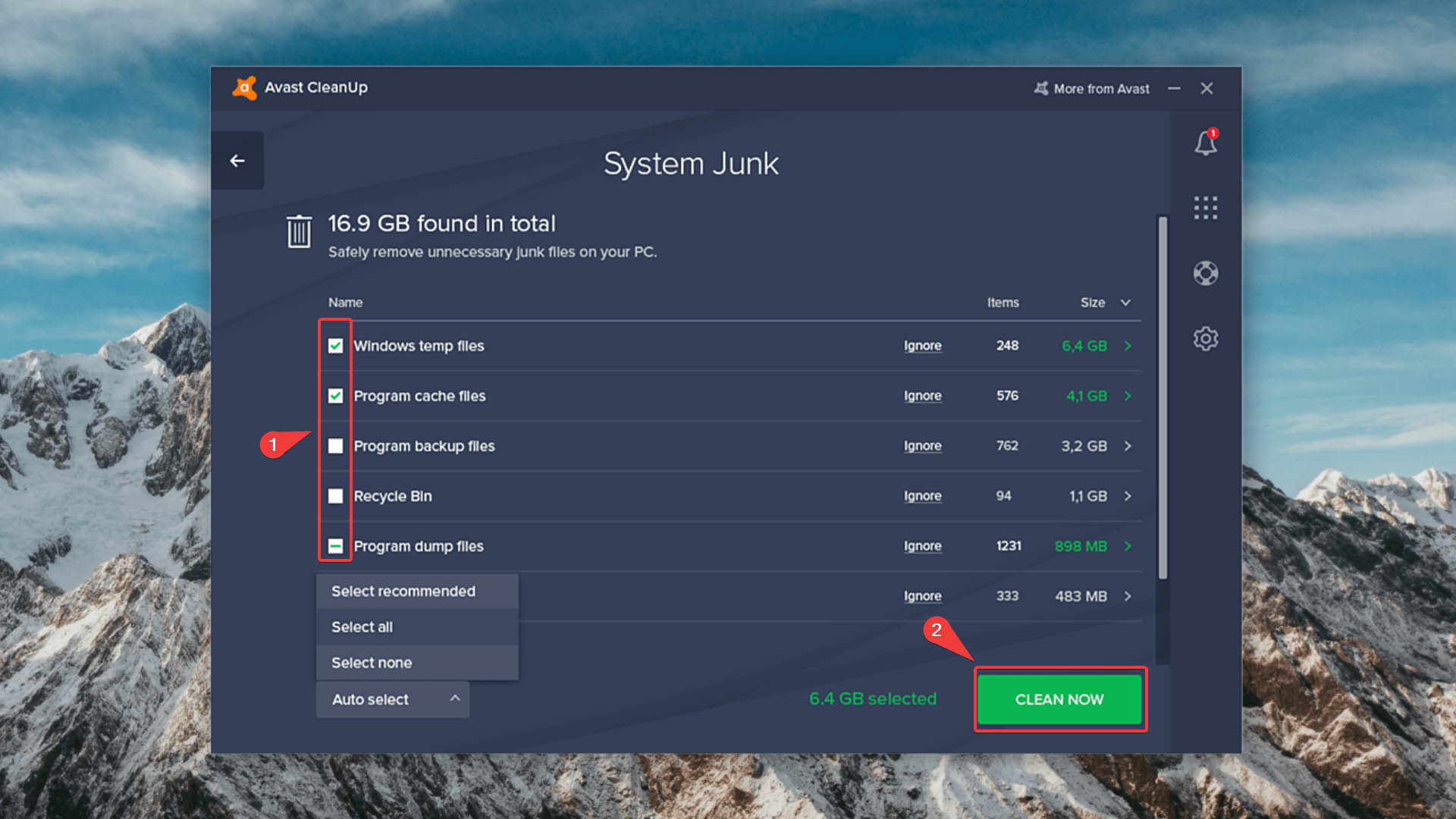 clearing system junk using avast cleanup