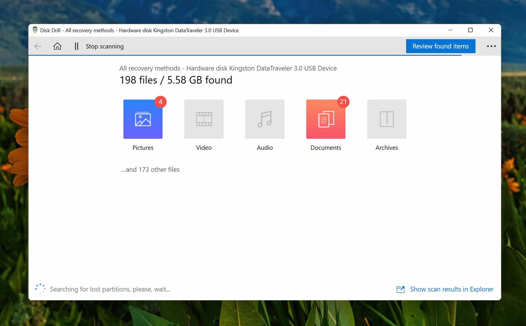 disk drill kingston scan results