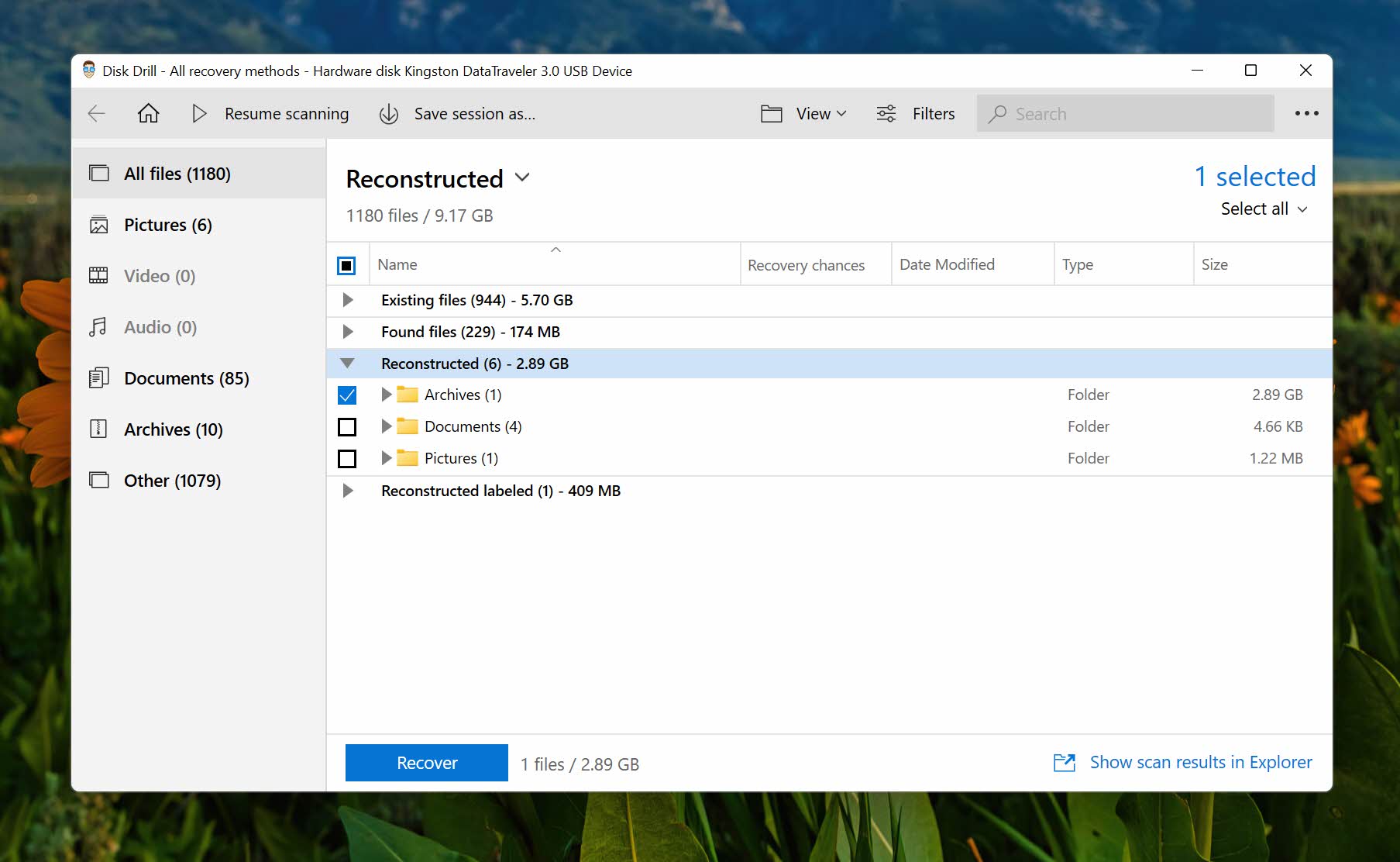 disk drill recover selected