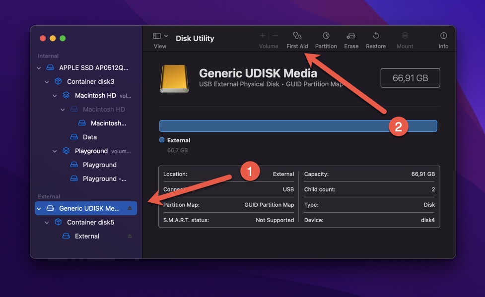 disk utility first aid external usb