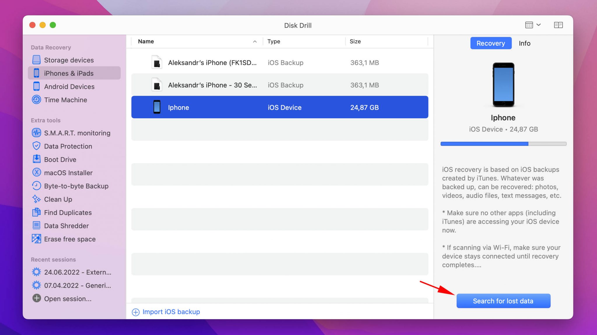 recover deleted photos from an iphone with disk drill