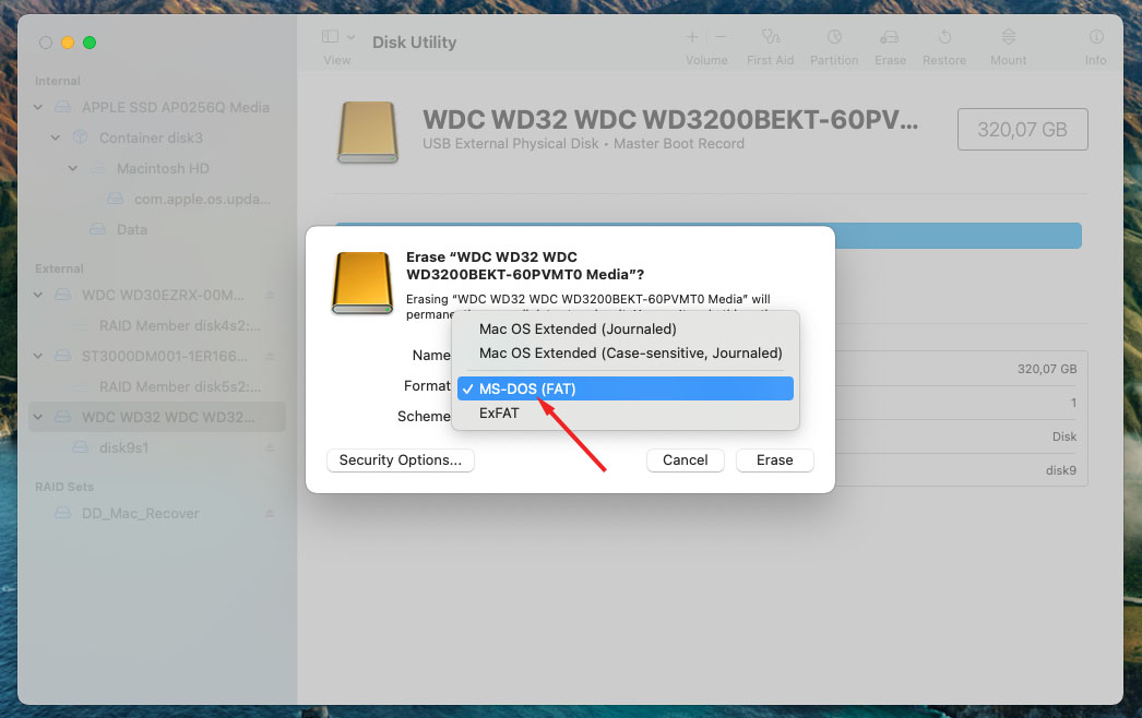 mac os disk utility format ms-dos