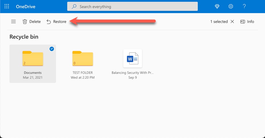 onedrive restore