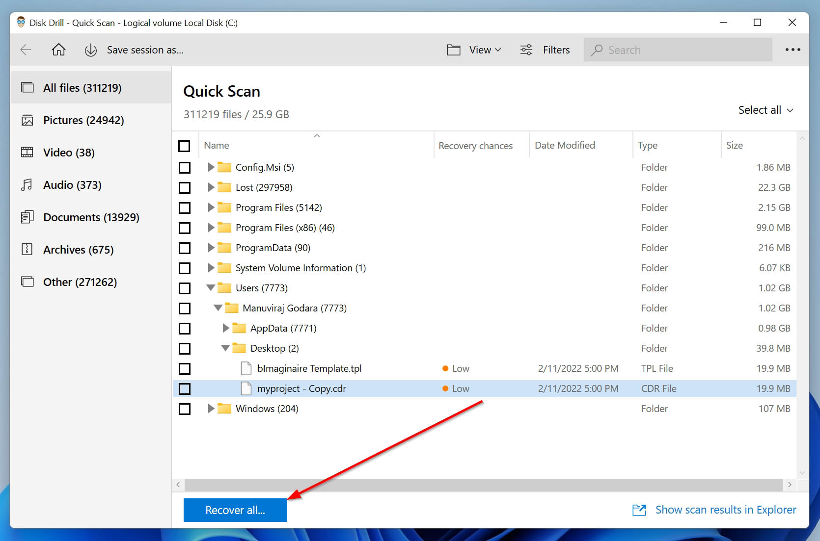 A CDR file in the Disk Drill recovery screen.