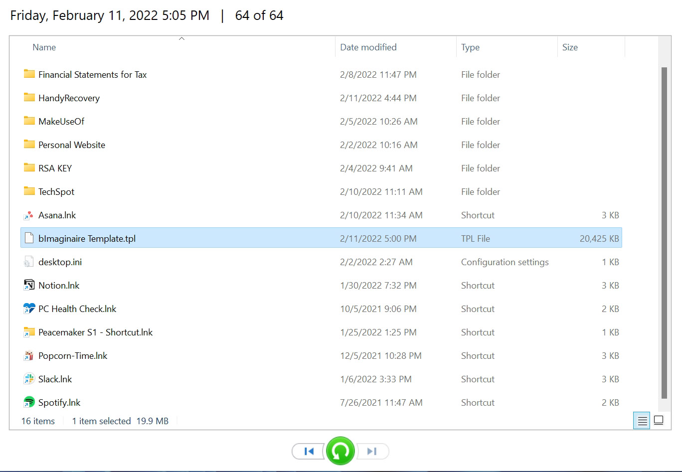 TPL files in Windows File History.