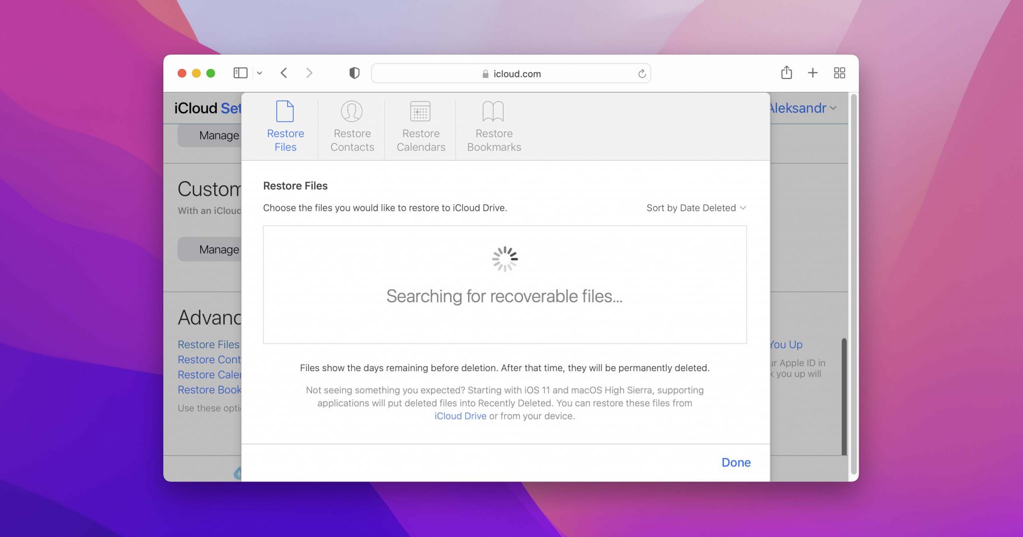 restore files with icloud