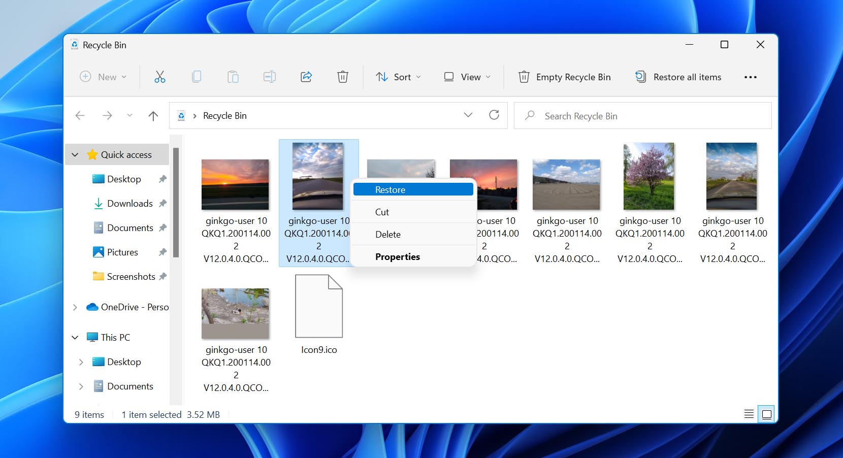 recover deleted photos from a recycle bin on your computer