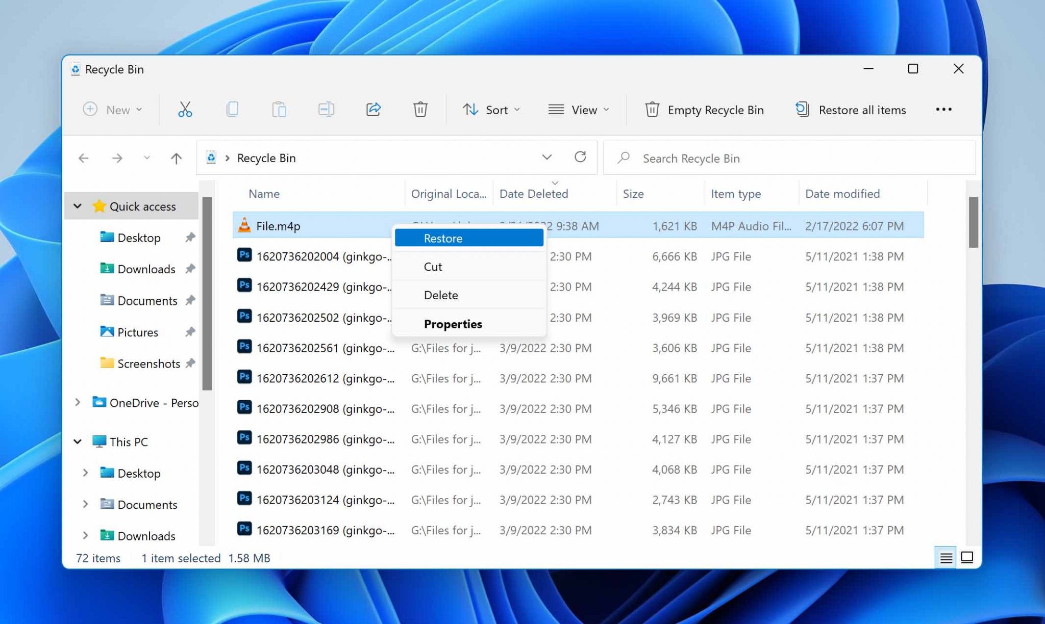 restore m4p file on windows