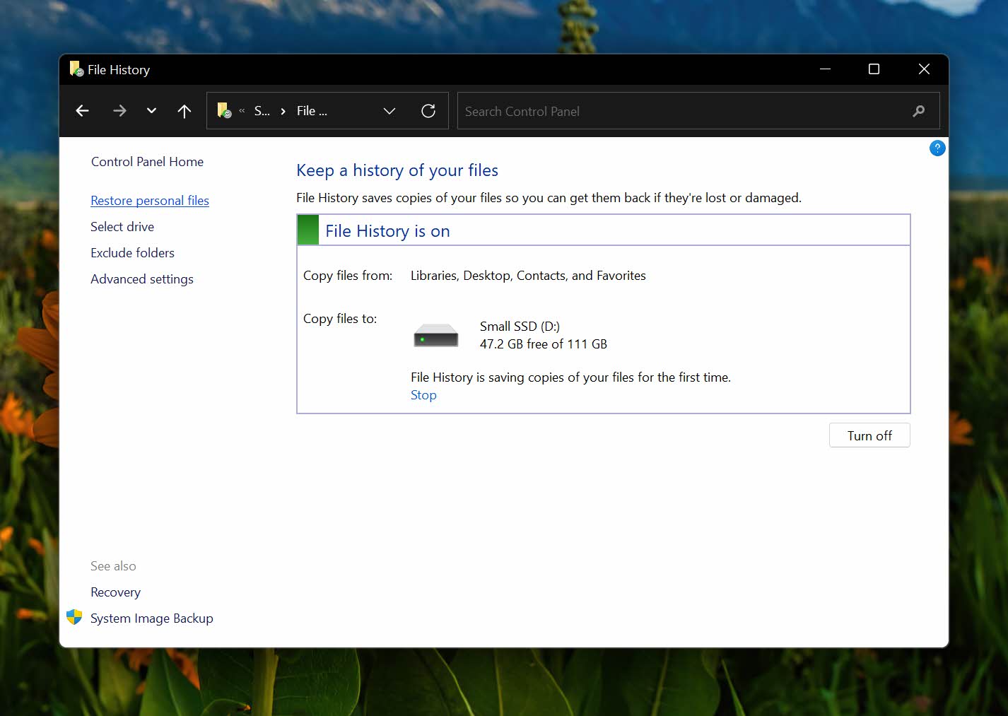 restore personal files windows 11 select