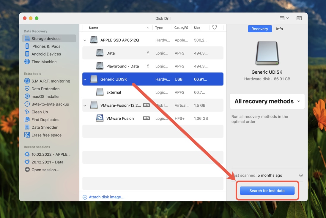 search for lost data disk drill mac