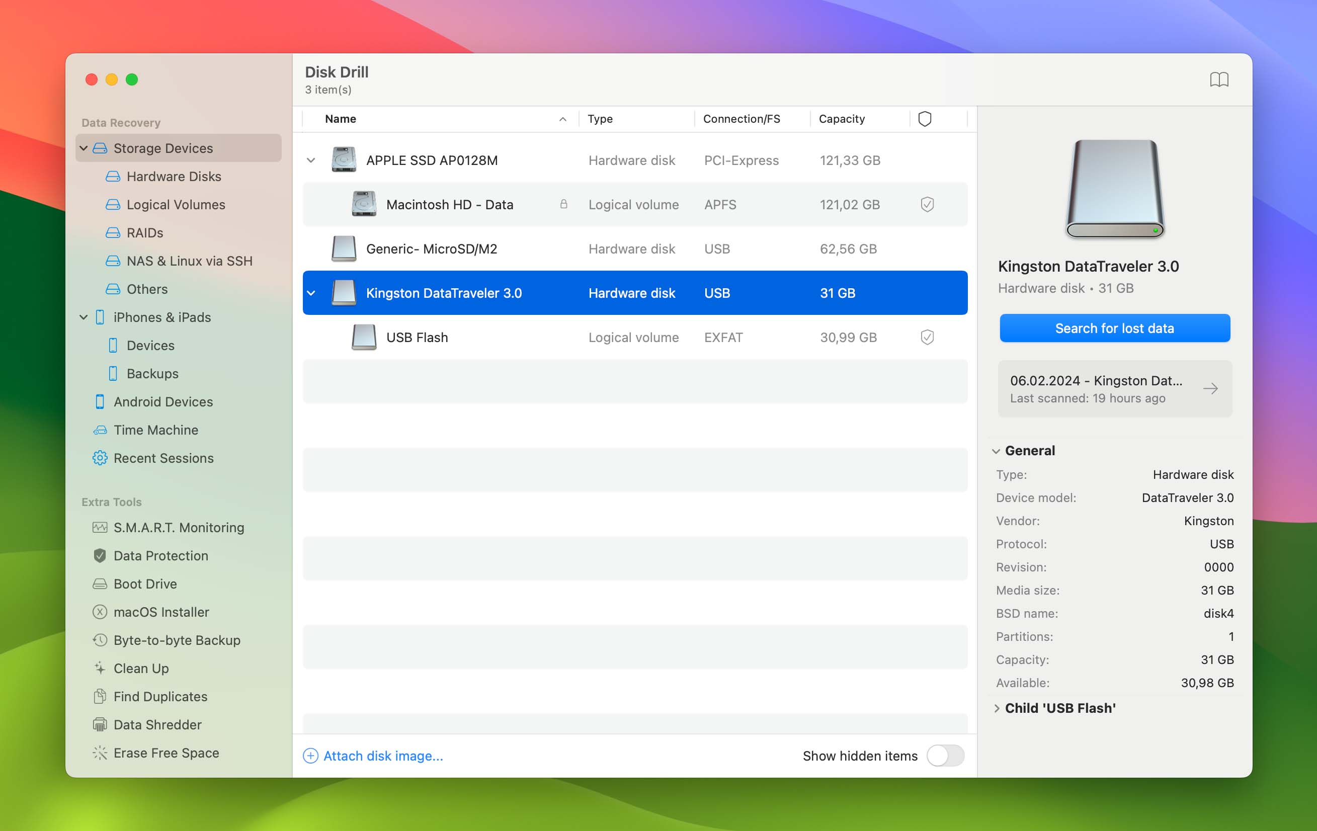 Select disk for scan in Disk Drill