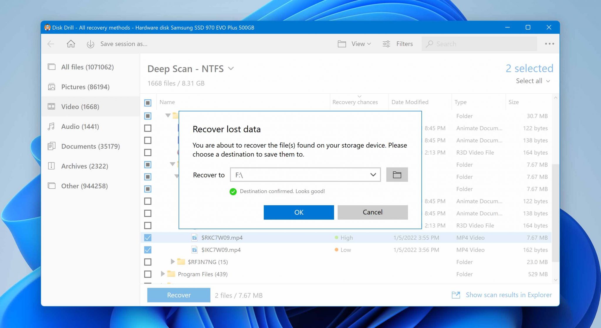 Finalizing Disk Drill recovery