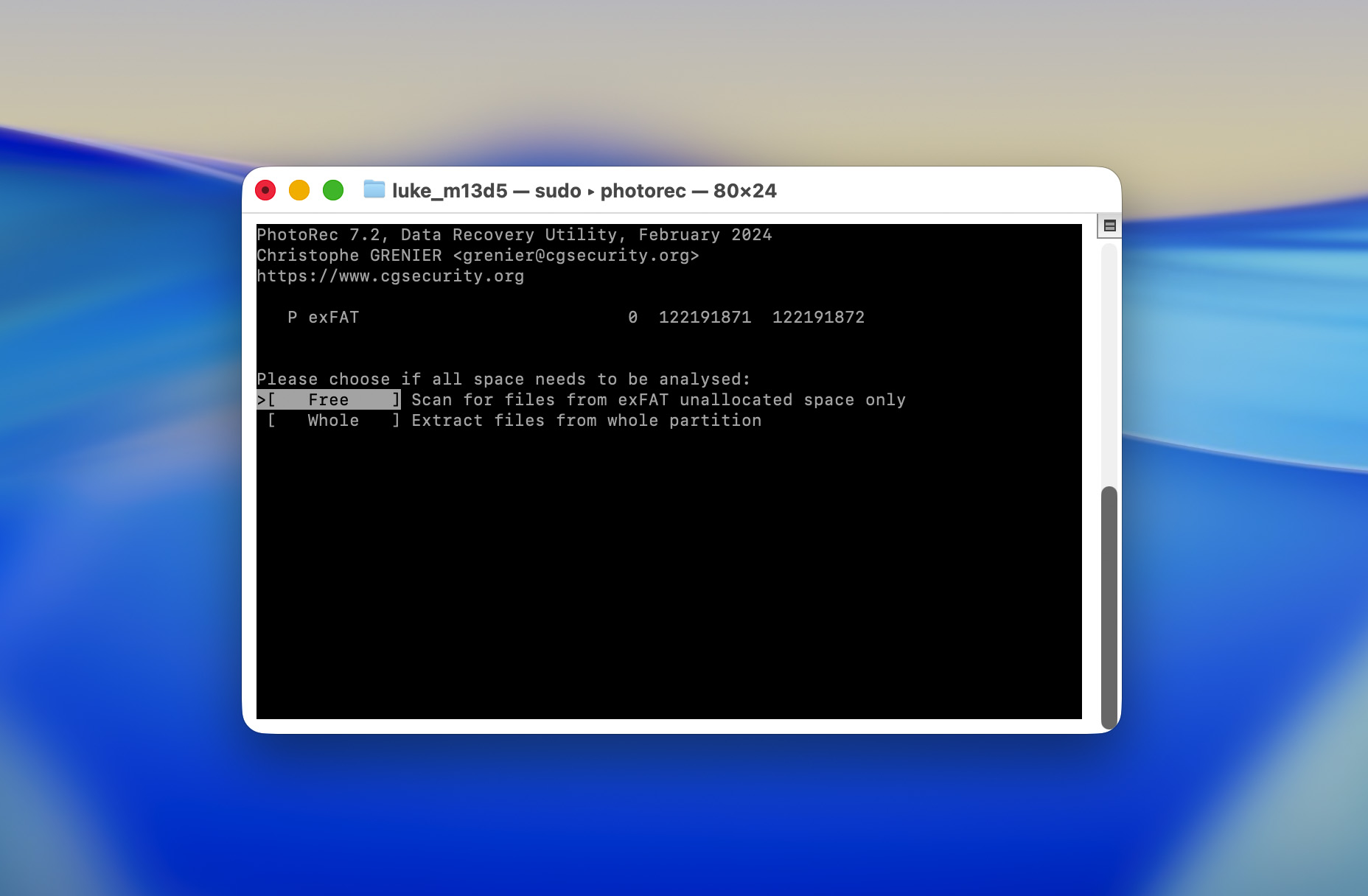Mac Terminal PhotoRec Scan-Typ