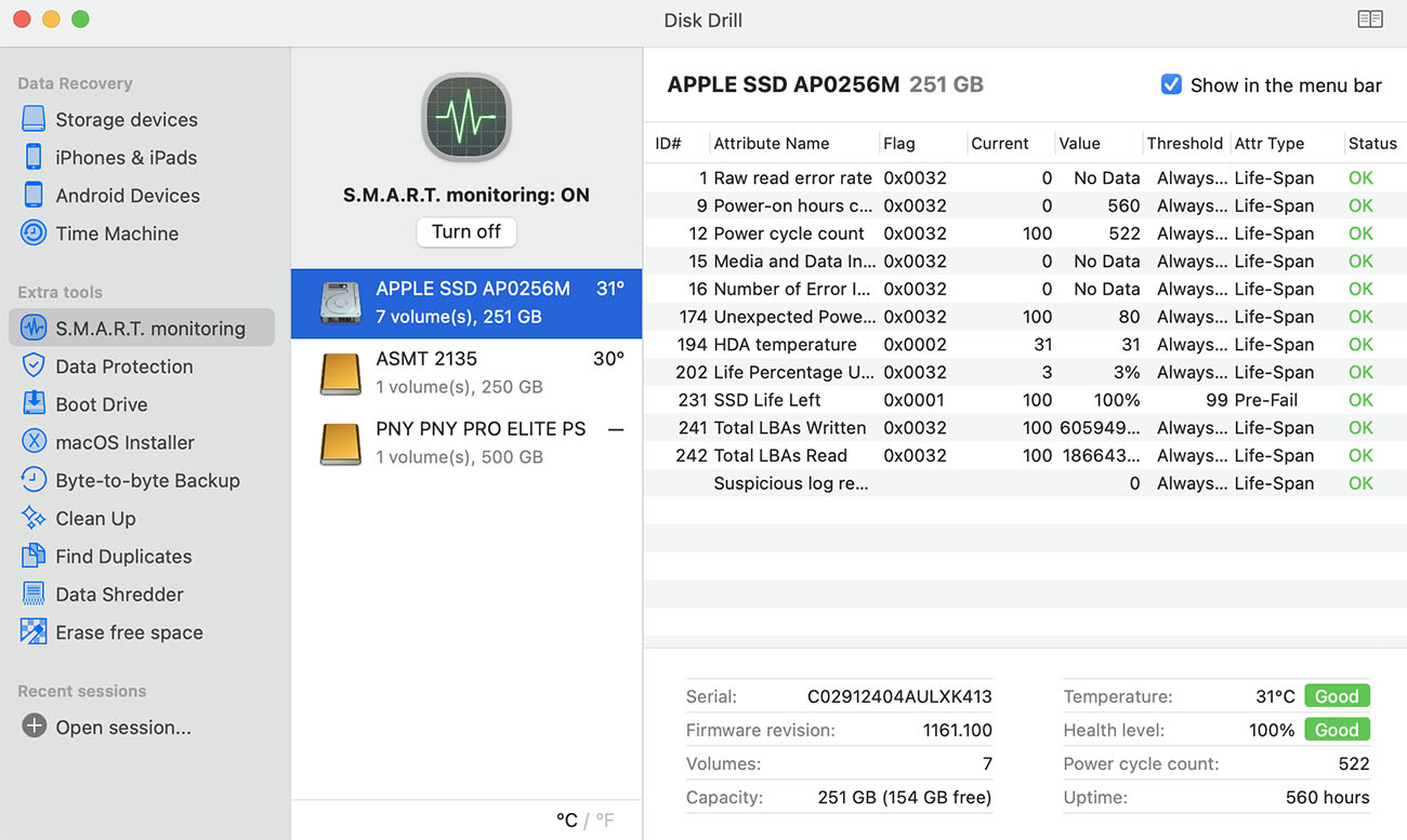 disk drill smart tab