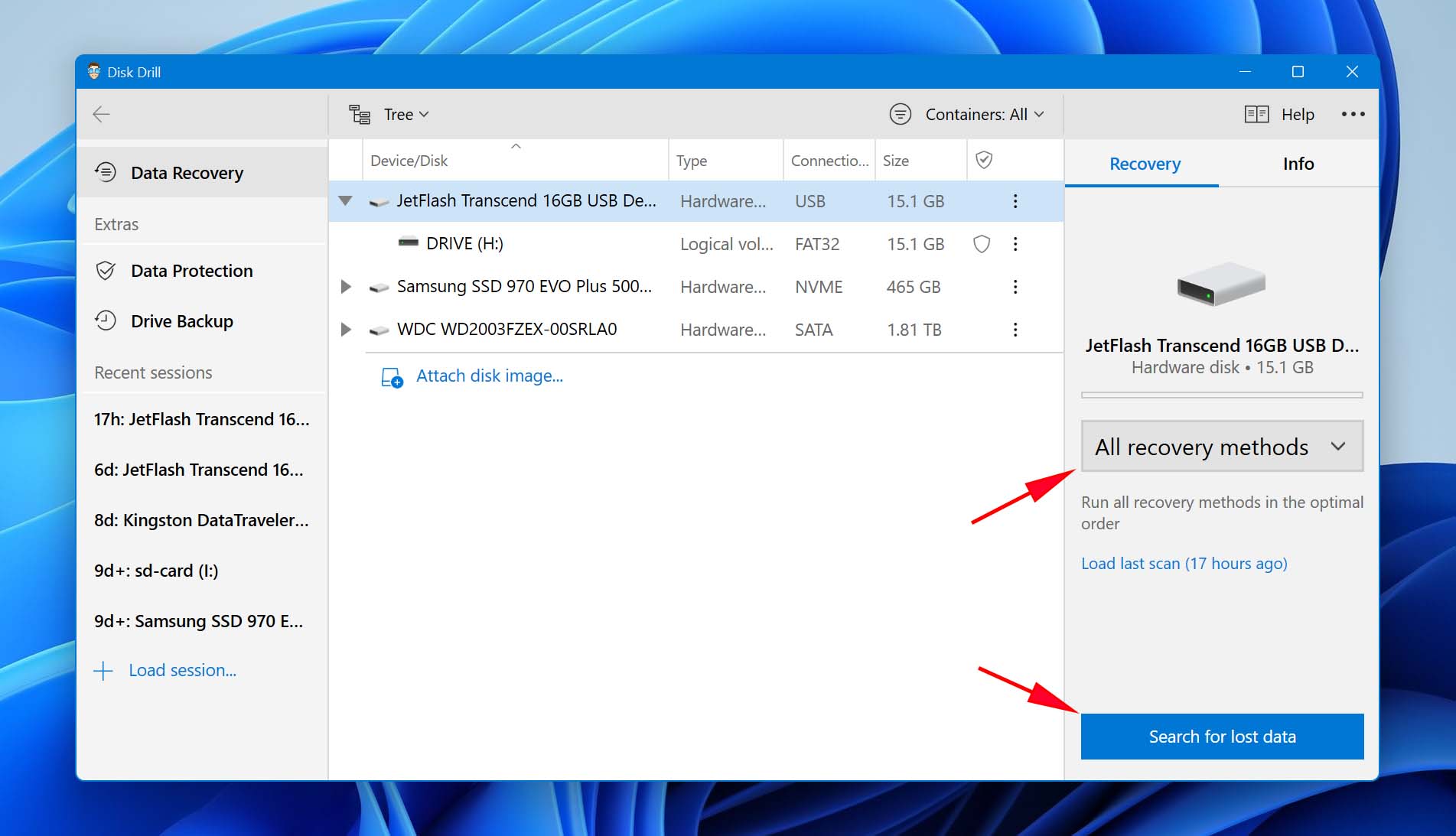 Search for lost data with Disk Drill.