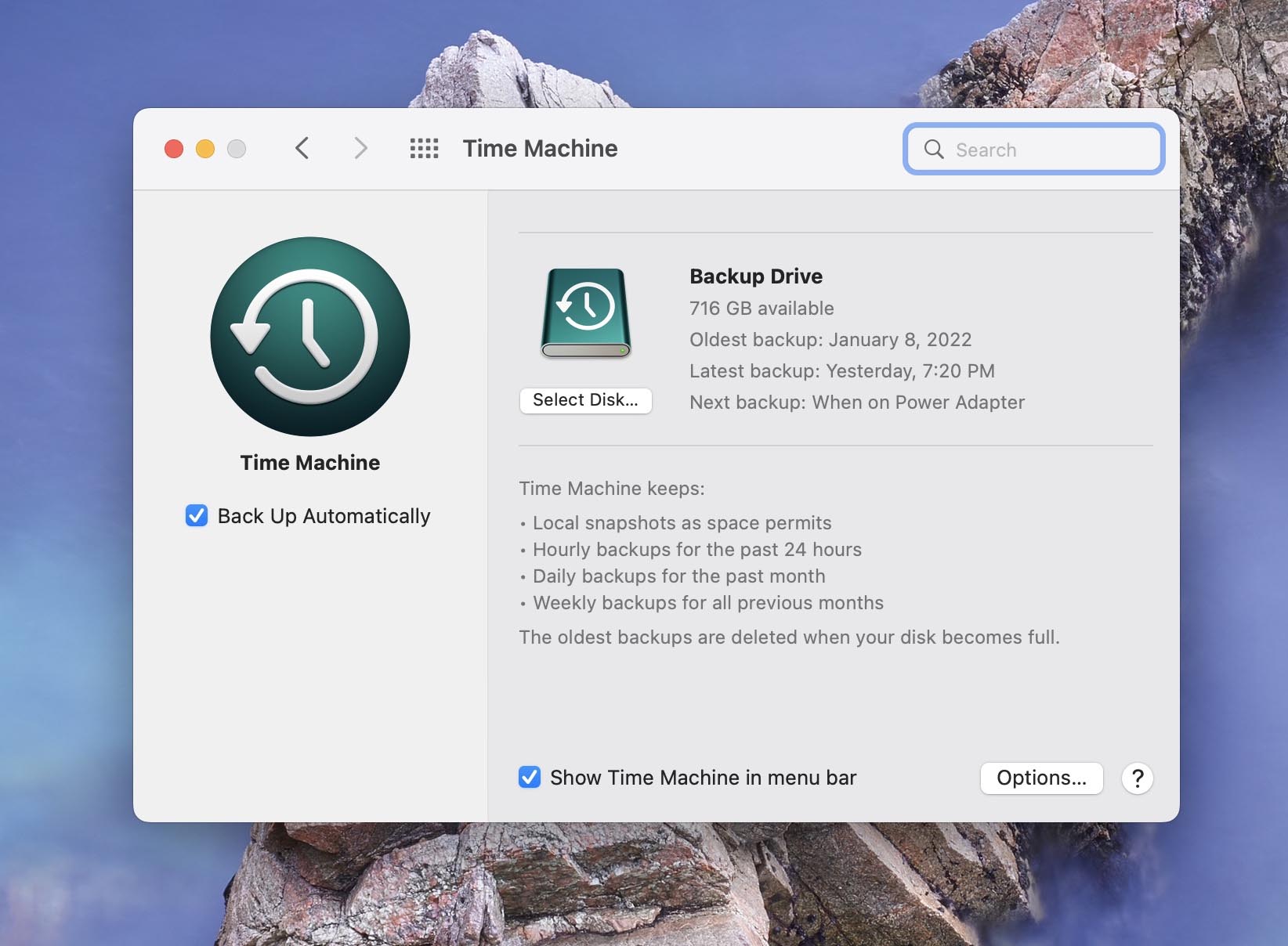 time machine system preferences