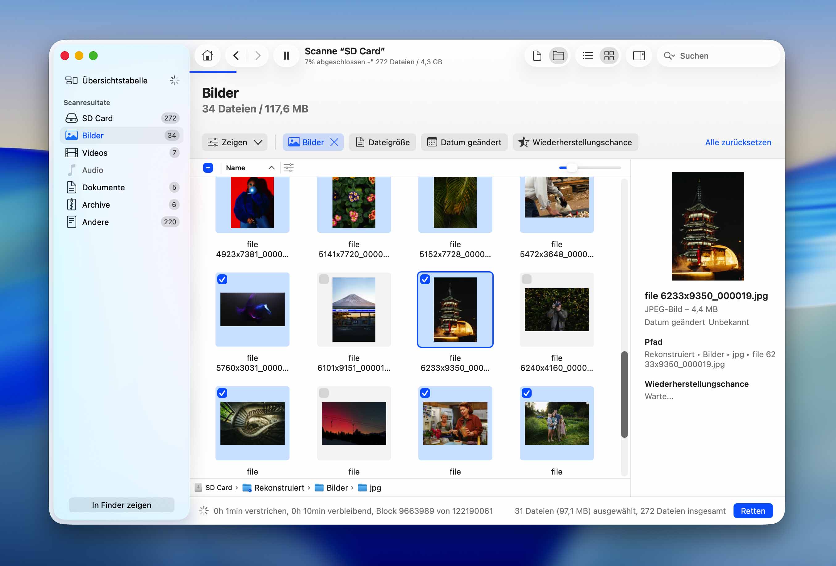 Wiederherstellen von Fotos von einer formatierten Speicherkarte auf Mac