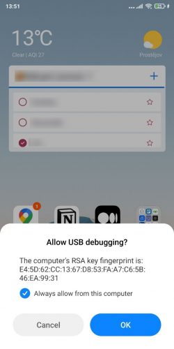 Разрешить отладку по usb диску для Android