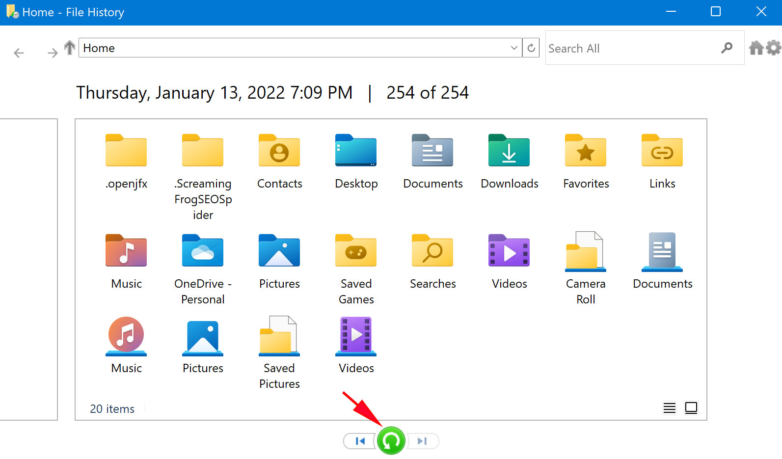 Recover deleted files on Windows 10 from recycle bin with File History Backup feature