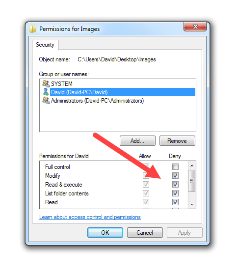 Modify File Access Permissions on Windows 7