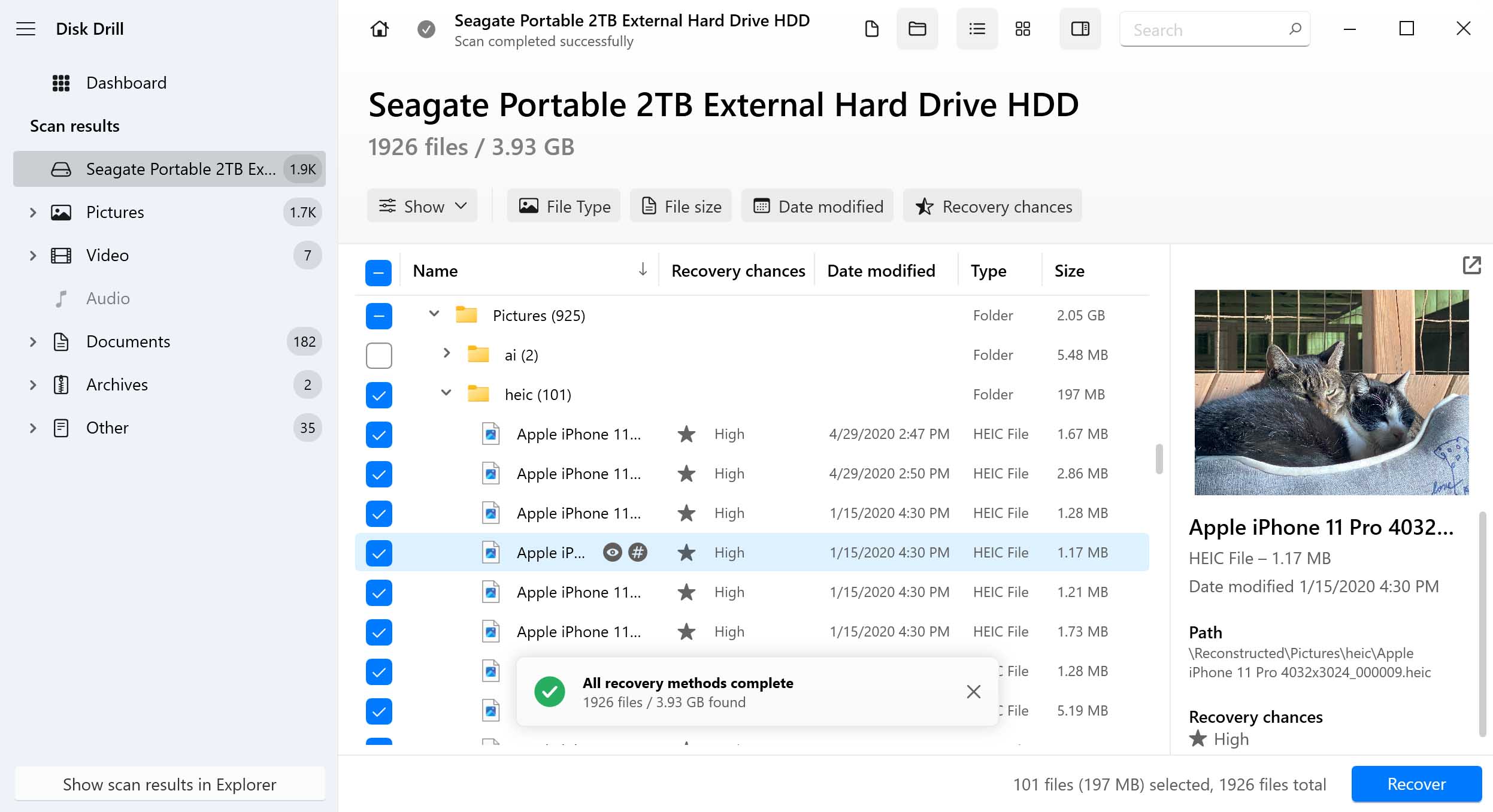 selecting files for recovery in Disk Drill