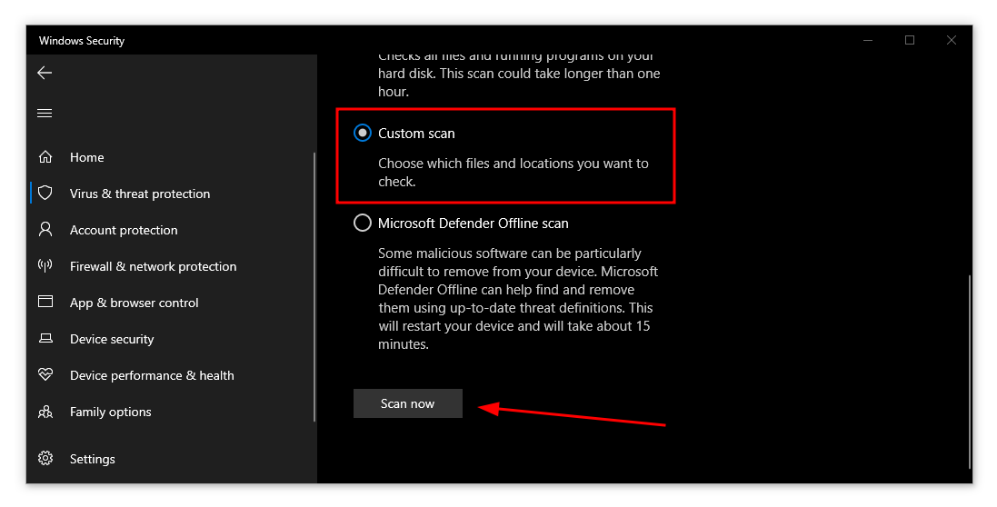 custom scan windows security