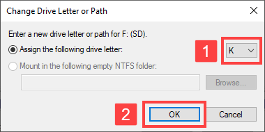 fix corrupted sd card by entering a new drive letter