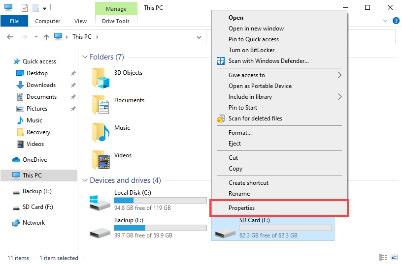 sd card not showing up windows 7